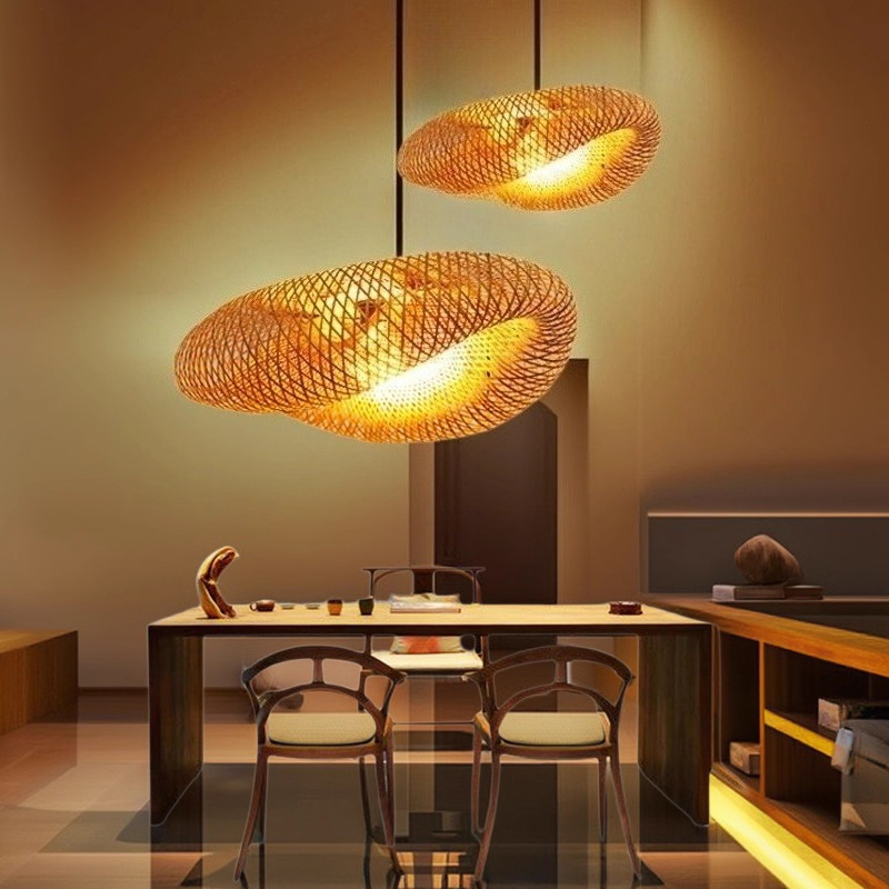 Wicker Pendant Shade - HandMade Vintage Bamboo Weaving LED Pendant