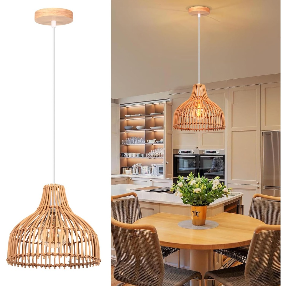 Rattan Woven Pendant Lamp Boho - Wicker Pendant Shade avaliação e preço