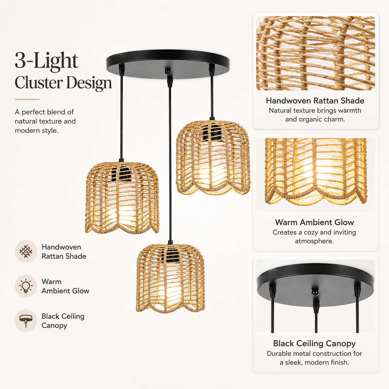 JOYINLED Farmhouse Hand Woven  - Wicker Pendant Shade avaliação e preço
